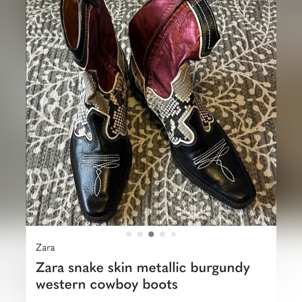 Zara Red, Black and Snake-Print Western Ankle Boots - Picture 1 of 6